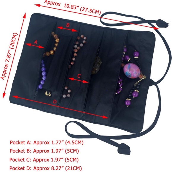 NWOT Gold Fortune Travel Jewelry Silk Embroidery Organizer w/ Tie Close in Black - Picture 7 of 7